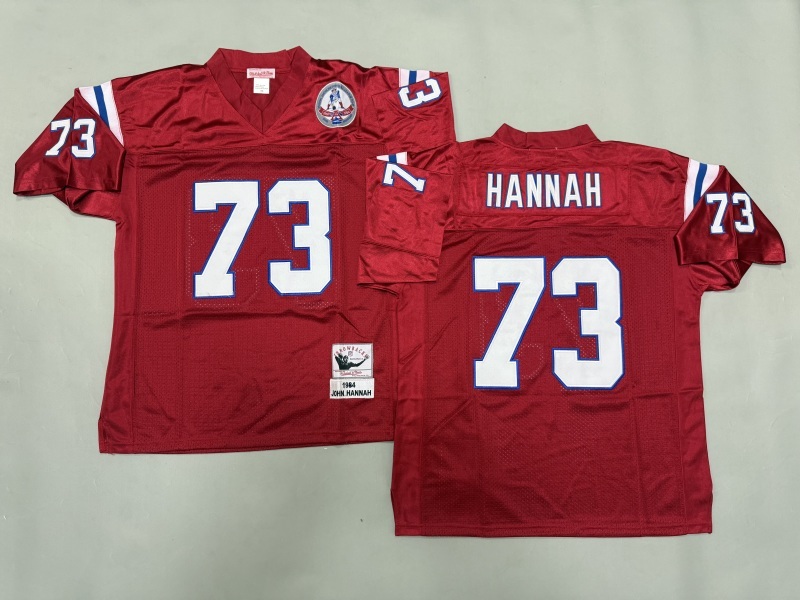 Men 2025 New England Patriots 73 Hannah red Throwback Limited NFL Jersey style 001
